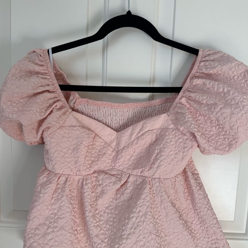 Pink Flower Print Puff Sleeve top